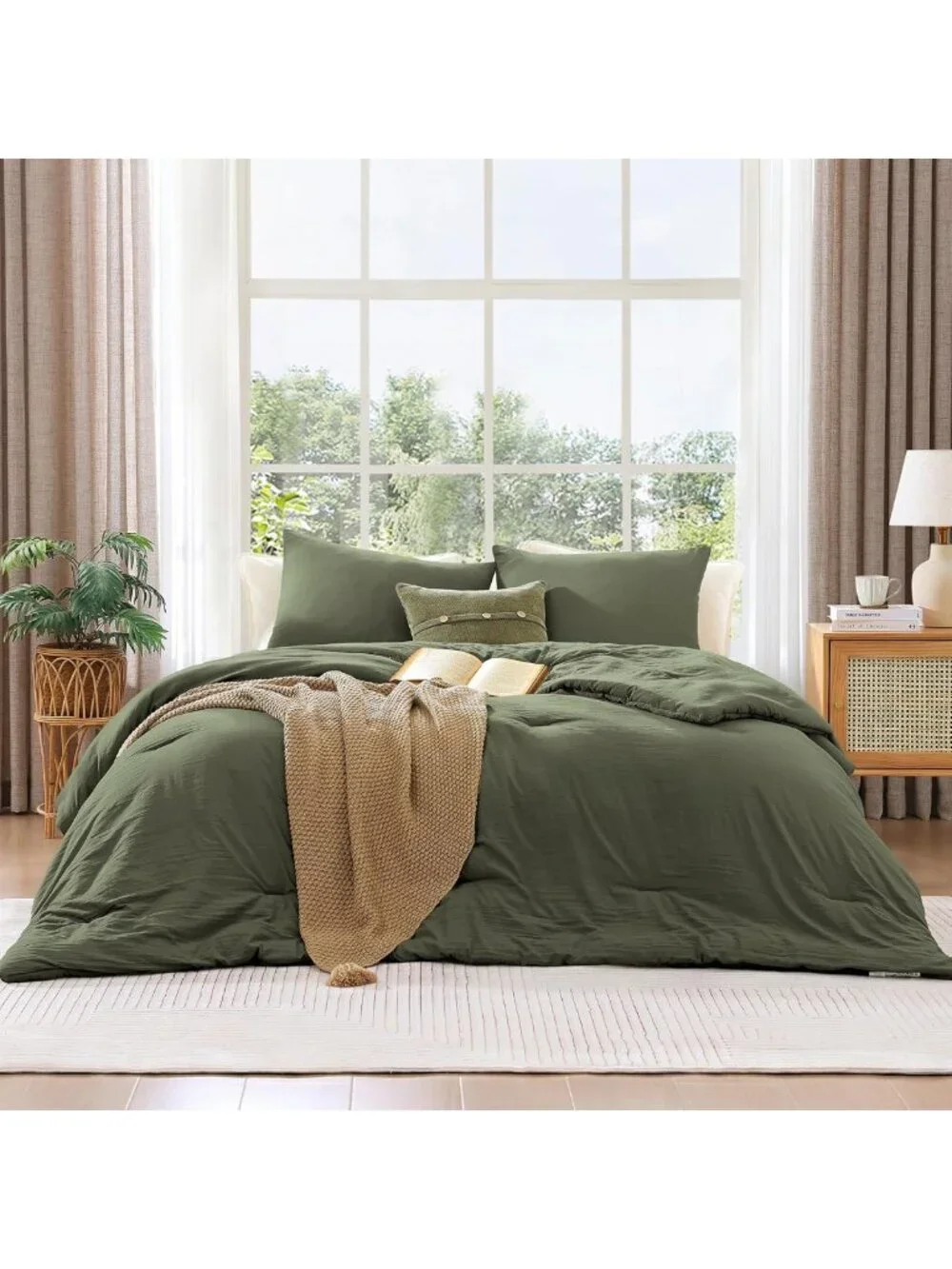 Cozy King Size 3-Piece Olive Green Comforter Set - Soft Bedding for Ultimate